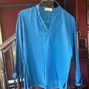 fabindia Blue Striped Cotton Long-Sleeve Henley Shirt